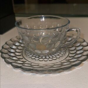 Vintage Clear Depression Glass Cup and Saucer.